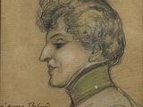 un vieux dessin représentant une femme vêtue d'une chemise verte à col