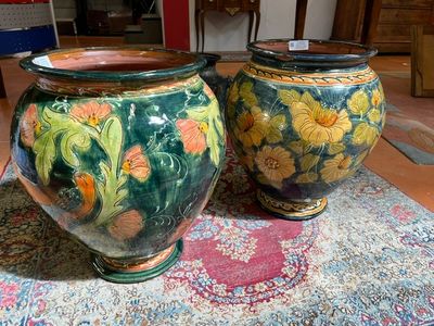 Ensemble DE Deux Vasques EN Terre Cuite Emaillee ET Decoree.…