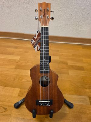 an image of a ukulele sitting on top of a wooden floor
