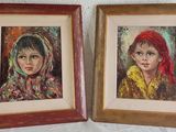 painting of two framed portraits of a girl and a boy