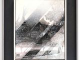 painting of a train traveling down a track in a black frame