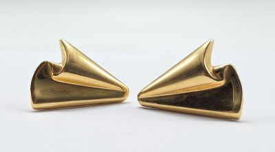 une paire de boucles d'oreilles plaquées or sur fond blanc