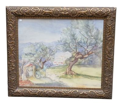 an image of a painting of a landscape with trees and a man on a horse