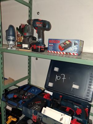 a shelf with tools on it in a room