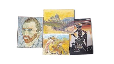quatre tableaux représentant un homme barbu et un tableau représentant un homme barbu