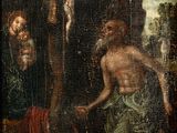 an image of a painting of a man kneeling down next to a woman