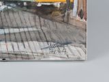 a picture of a painting of a bus on the street