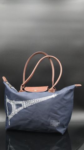 LONGCHAMP TOUR EFFEL – Sac en toile et cuir bleu marine pliable. ...
