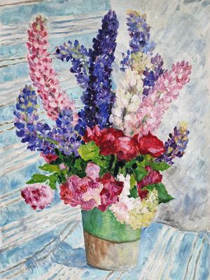 Marie Lucie NESSI (1910-1992) Bouquet de lupins HUILE SUR TO…