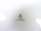 a close up picture of a white plate with a cactus on it
