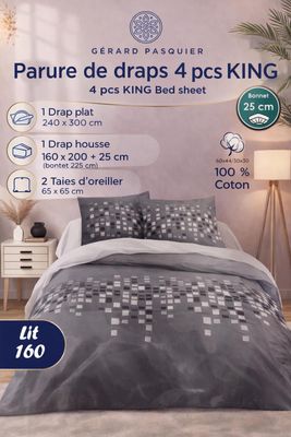 1 belle parure de lit 100% coton 4 pièces comprenant drap pl…