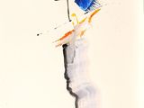 un dessin représentant un couteau et un oiseau bleu sur une feuille de papier