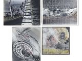 quatre images tirées d'une série de tableaux représentant un bateau et un bateau