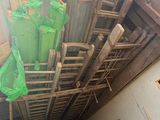 a picture of a room that has a bunch of green bags in it