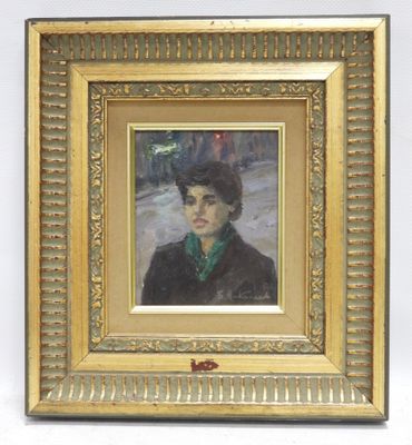 painting of a man in a hat and green shirt