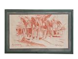 painting of a line of palm trees on a white background