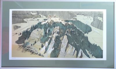 une photo d'une photo représentant une montagne avec des arbres