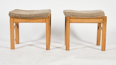 pair of stools with upholstered seats on a white background