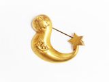 golden crescent brooch with a star and moon in the middle