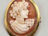 a close up of a picture of a woman ' s face in a broocher