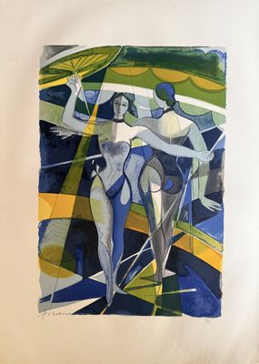 une image représentant un tableau sur lequel figurent deux femmes debout l'une à côté de l'autre