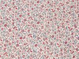 a close up of a red and blue floral pattern on a white background