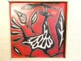 une image représentant un oiseau sur fond rouge