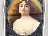a picture of a vintage poster of a woman with long red hair