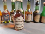 many bottles of alcohol lined up on a table