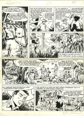 une page d'une bande dessinée sur laquelle on aperçoit un homme et une femme à l'arrière-plan