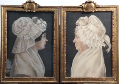 tableau représentant deux femmes portant chacune un chapeau