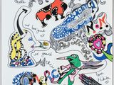 a drawing of a group of animals on a white surface