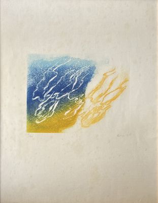 une image représentant une peinture bleue et jaune