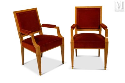pair of art deco armchairs with red velvet upholstered seats