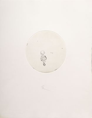 a drawing of a man holding a frisbee in his hand