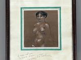 tableau représentant une femme nue, dans un cadre marron bordé de vert