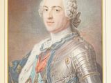 an old picture of a man in a suit of armor