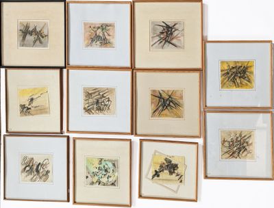 a lot of framed pictures on the wall of a room