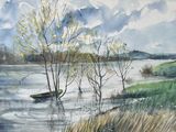 une peinture à l'aquarelle d'un bateau dans l'eau