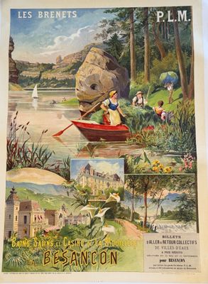 une vieille affiche de voyage française représentant un bateau sur une rivière