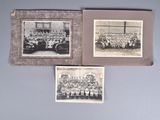 three old black and white photos of a baseball team in a room
