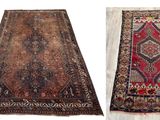 two rugs with different colors and patterns on them