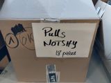 a cardboard box with a sign on it that says pull ' s not shy