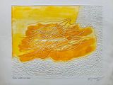 peinture abstraite jaune et blanche, avec des lignes au milieu
