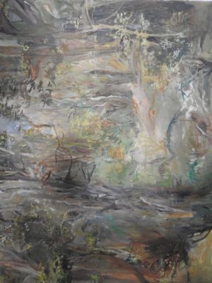 un tableau représentant un homme à vélo sur un sentier
