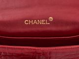 chanel burgundy crocodile embossed leather flap bag