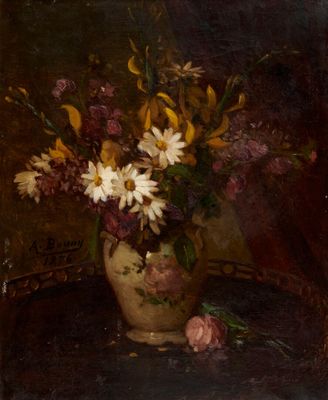 une peinture de fleurs dans un vase sur une table