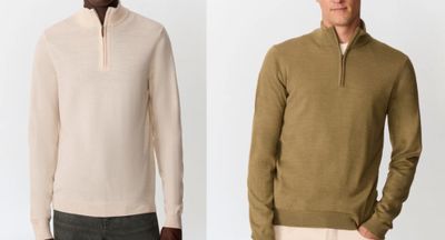 deux hommes en pull, debout l'un à côté de l'autre devant un fond blanc