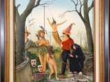 tableau représentant un groupe de personnes déguisées en sorcières dans une forêt