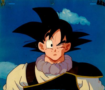 une image représentant un jeune Gohan, sous forme de personnage de dessin animé, volant dans le ciel